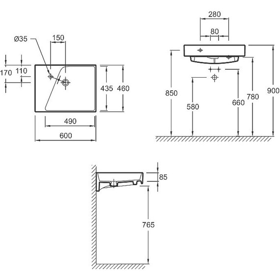 Раковина подвесная Jacob Delafon Rythmik ​60х46 см EXQ112-Z-00 фото 4