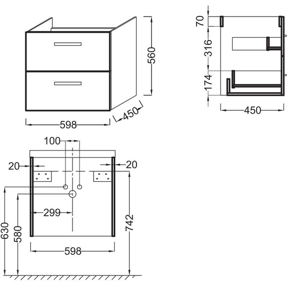 Тумба подвесная с раковиной Jacob Delafon Ola 60 см EB390RU-N14, серый антрацит - 5 Тумба подвесная с раковиной Jacob Delafon Ola 60 см EB390RU-N14, серый антрацит фото 5