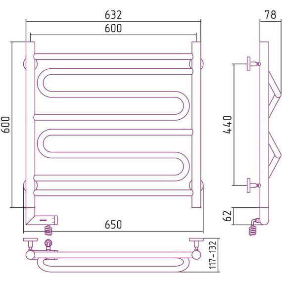 Полотенцесушитель электрический Сунержа Элегия 2.0 П8 600х600 мм 00-5218-6060 L фото 5