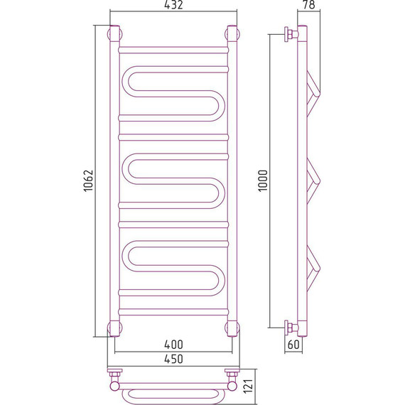 Полотенцесушитель водяной Сунержа Элегия+ П13 1000х400 мм 00-0205-1040 фото 6