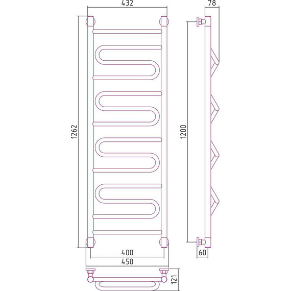 Полотенцесушитель водяной Сунержа Элегия+ П14 1200х400 мм 00-0205-1240 фото 6