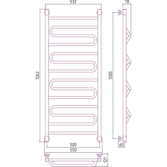 Полотенцесушитель водяной Сунержа Элегия+ П14 1200х500 мм 00-0205-1250 фото 7