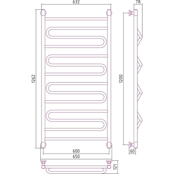 Полотенцесушитель водяной Сунержа Элегия+ П14 1200х600 мм 00-0205-1260 фото 6