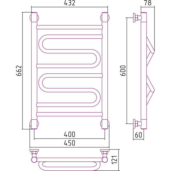 Полотенцесушитель водяной Сунержа Элегия+ П8 600х400 мм 00-0205-6040 фото 6