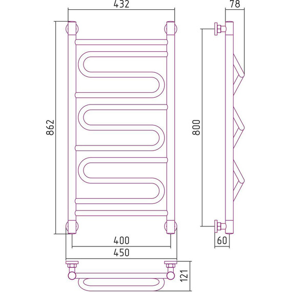Полотенцесушитель водяной Сунержа Элегия+ П11 800х400 мм 00-0205-8040 фото 6