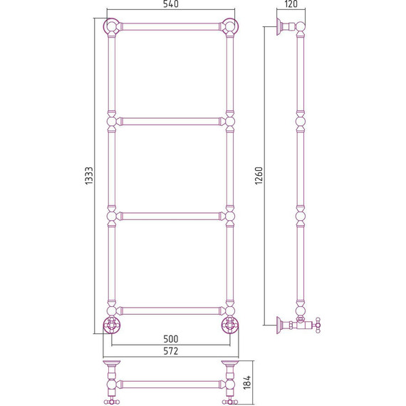Полотенцесушитель водяной Сунержа Ренессанс 1304 П4 1250х500 мм 00-0280-1250 фото 7