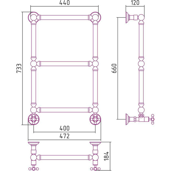Полотенцесушитель водяной Сунержа Ренессанс 1304 П3 650х400 мм 00-0280-6640 фото 7