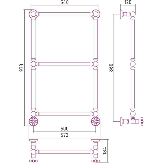 Полотенцесушитель водяной Сунержа Ренессанс 1304 П3 850х500 мм 00-0280-8650 фото 7