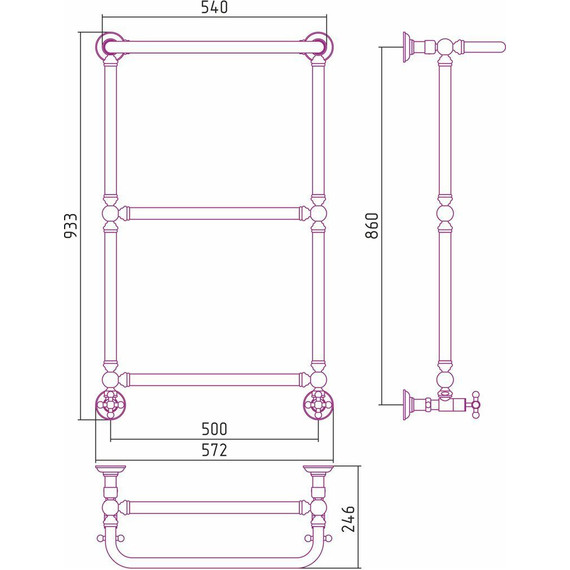 Полотенцесушитель водяной Сунержа Ренессанс 1386 с полкой П3 850х500 мм 00-0281-8650 фото 7