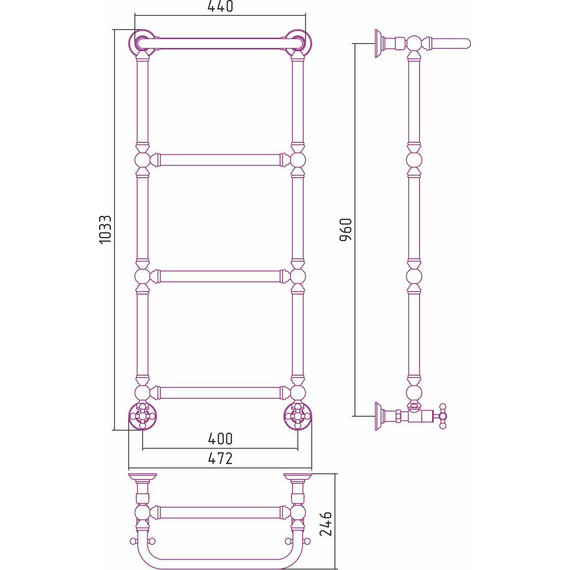 Полотенцесушитель водяной Сунержа Ренессанс 1386 с полкой П4 950х400 мм 00-0281-9640 фото 7