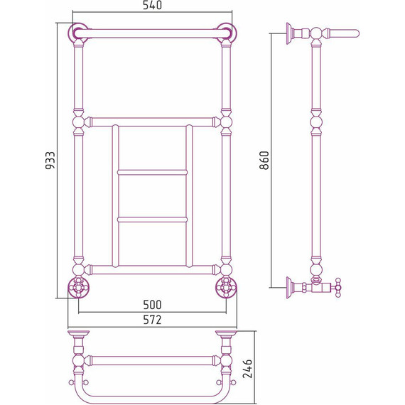 Полотенцесушитель водяной Сунержа Ренессанс 1452 с полкой П5 850х500 мм 00-0282-8650 фото 7