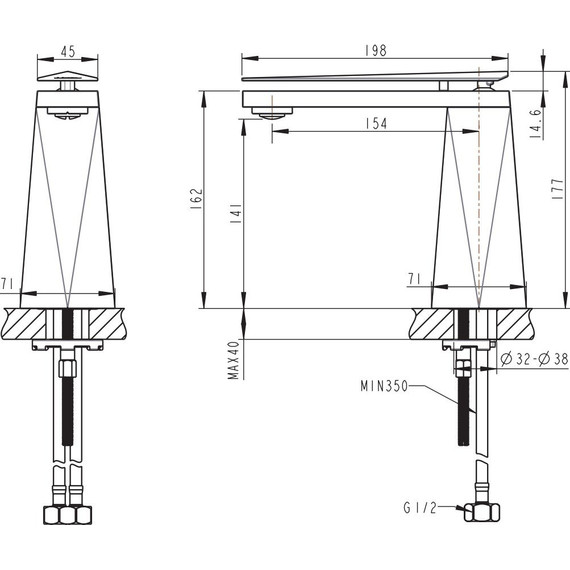 Смеситель для раковины Bravat Diamond L F118102G-2-ENG, золото, Цвет производителя: золото фото 5