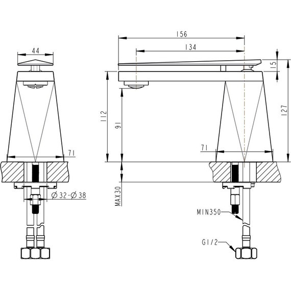 Смеситель для раковины Bravat Diamond M F118102G-1-ENG, золото, Цвет производителя: золото фото 4