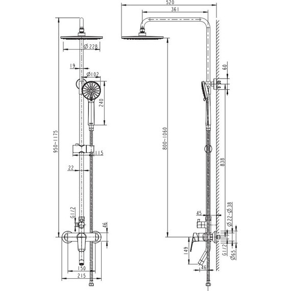 Душевая стойка Bravat Rhein F6429564CP-A-ENG фото 4