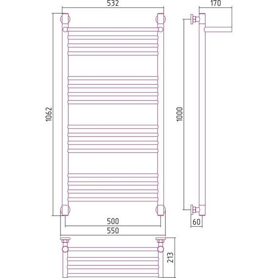 Полотенцесушитель водяной Сунержа Богема с полкой+ П16 1000х500 мм 31-0223-1050, чёрный матовый фото 5