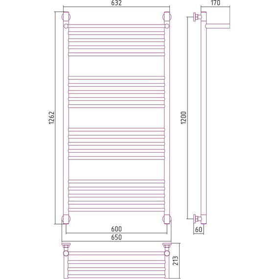 Полотенцесушитель водяной Сунержа Богема с полкой+ П20 1200х600 мм 31-0223-1260, чёрный матовый фото 6