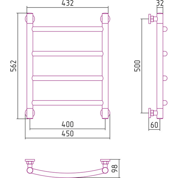 Полотенцесушитель водяной Сунержа Галант+ П4 500х400 мм 022-0200-5040, шампань матовый фото 6