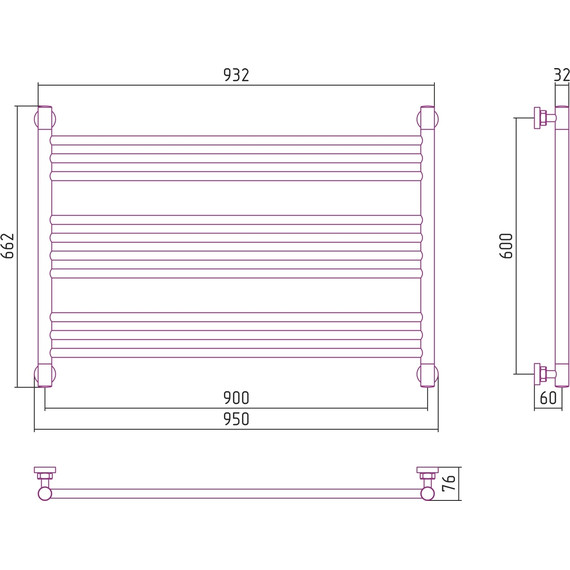 Полотенцесушитель водяной Сунержа Богема L П10 600x900 мм 05-0202-6090, состаренная бронза фото 6