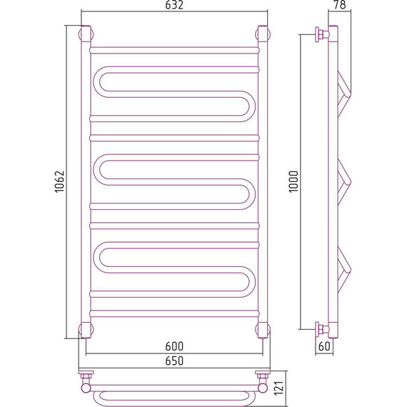 Полотенцесушитель водяной Сунержа Элегия+ П13 1000х600 мм 022-0205-1060, шампань матовый фото 6
