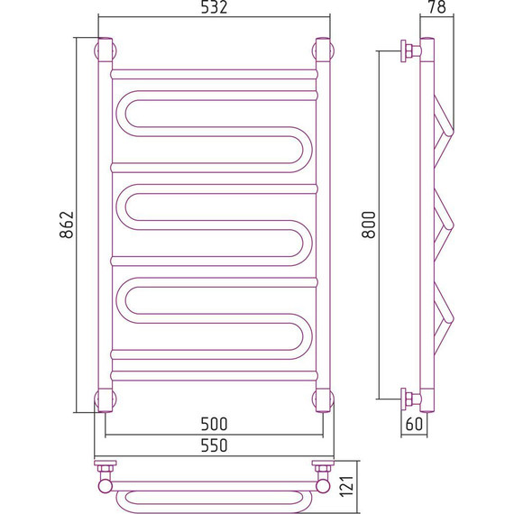 Полотенцесушитель водяной Сунержа Элегия+ П11 800х500 мм 020-0205-8050, шампань фото 6