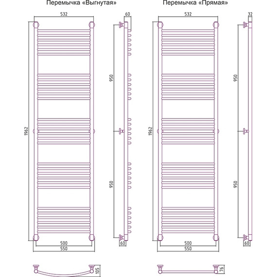 Полотенцесушитель водяной Сунержа Богема+ П30 1900x500 мм 31-0220-1950, чёрный матовый фото 6