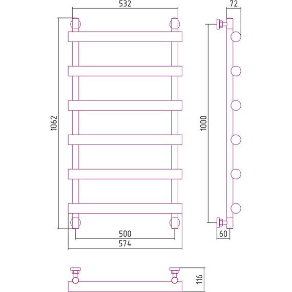 Полотенцесушитель водяной Сунержа Атлант П6 1000х500 мм 31-0226-1050, чёрный матовый фото 6