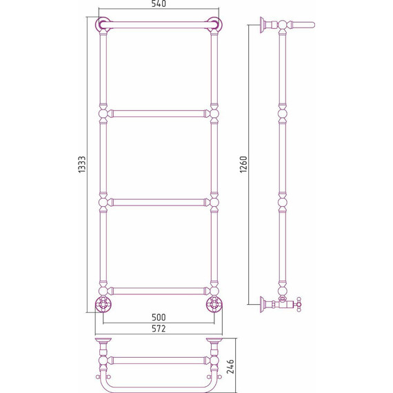 Полотенцесушитель водяной Сунержа Ренессанс 1386 с полкой П4 1250х500 мм 03-0281-1250, золото фото 7
