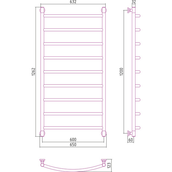 Полотенцесушитель водяной Сунержа Галант+ П9 1200х600 мм 071-0200-1260, сатин фото 6