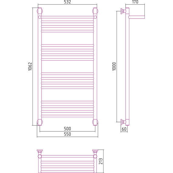 Полотенцесушитель водяной Сунержа Богема с полкой+ П16 1000х500 мм 30-0223-1050, белый матовый фото 6