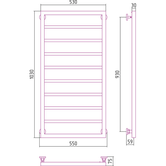 Полотенцесушитель водяной Сунержа Канцлер П8 1000x500 мм 30-0254-1050, белый матовый фото 6