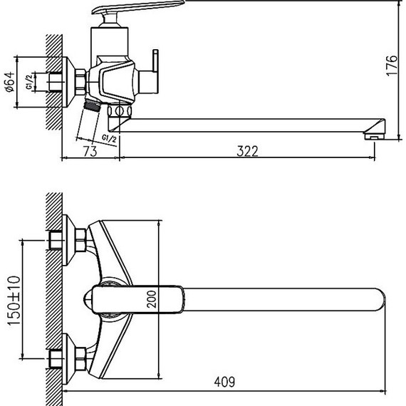 Смеситель для ванны Haiba HB22548-7, черный/хром фото 2