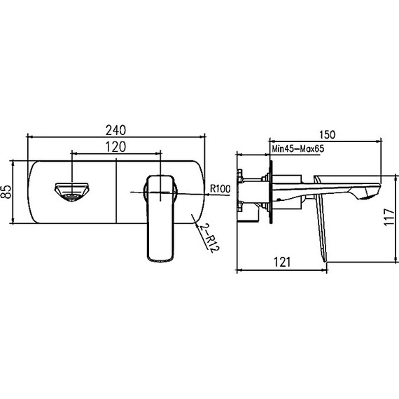 Смеситель для раковины настенный Haiba HB80548-7, черный/хром фото 2