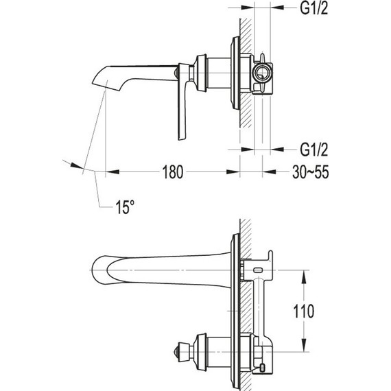 Смеситель для раковины настенный Cezares LIBERTY-F-BLI-01-W0 фото 2