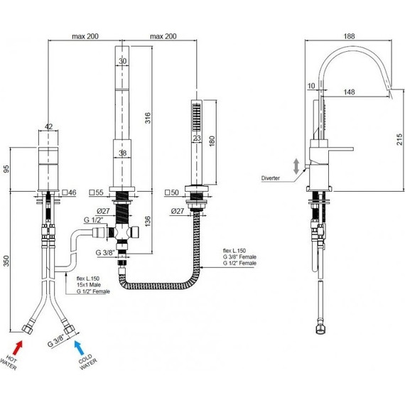 Смеситель для ванны Cezares UNIKA-BVD3-01 - 2 Смеситель для ванны Cezares UNIKA-BVD3-01 фото 2