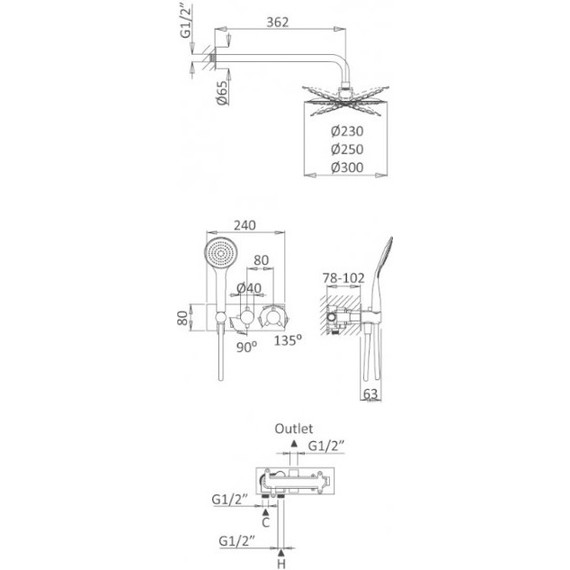 Душевая система для душа с термостатом Cezares Articoli Vari CZR-B-VDIM-T-NOP, черный, Цвет производителя: чёрный фото 2