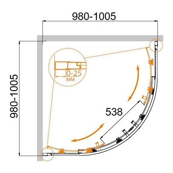 Душевое ограждение Cezares 100х100 см MOLVENO-R-2-100-P-Cr, хром/матовое фото 10