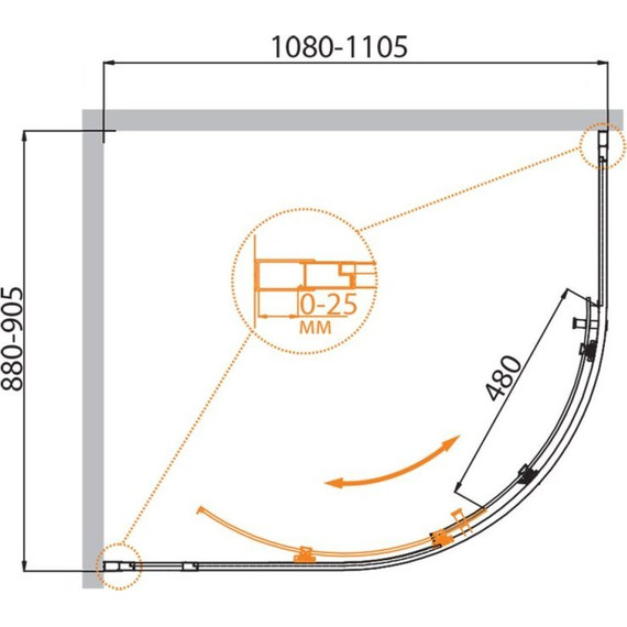 Душевое ограждение Cezares 110х90 см MOLVENO-RH-1-110/90-C-Cr-IV, хром/прозрачное фото 2