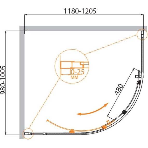 Душевое ограждение Cezares 120х100 см MOLVENO-RH-1-120/100-C-Cr-IV, хром/прозрачное фото 2