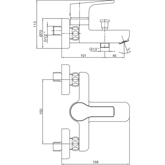 Смеситель для ванны E.C.A. Luna 102102450EX - 5 Смеситель для ванны E.C.A. Luna 102102450EX фото 5