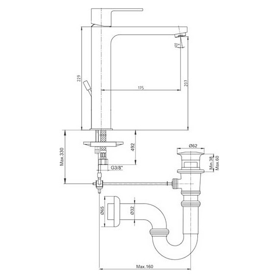 Смеситель для раковины высокий E.C.A. Nita 102188048EX фото 6