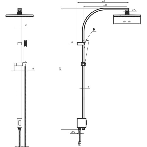Душевая стойка E.C.A. Tiera 102158012EX - 3 Душевая стойка E.C.A. Tiera 102158012EX фото 3