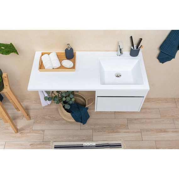 Тумба подвесная с раковиной-столешницей Aquanet Токио 110 см 236915 R, белый фото 15