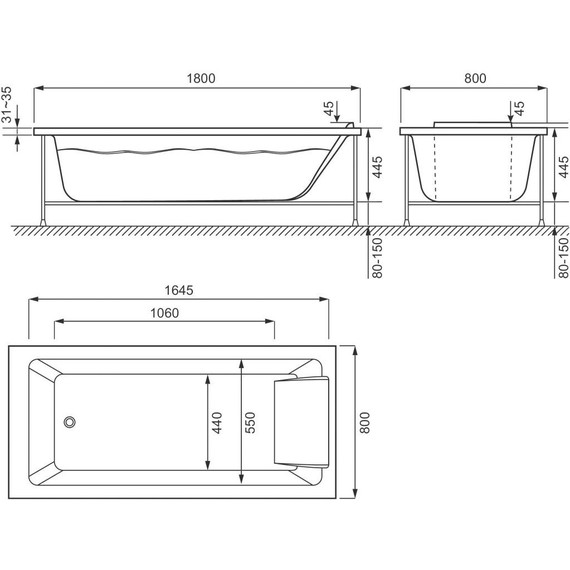 Ванна акриловая Jacob Delafon Sofa 180х80 см E60516RU-00, Размер - мм: 1800х800 фото 10