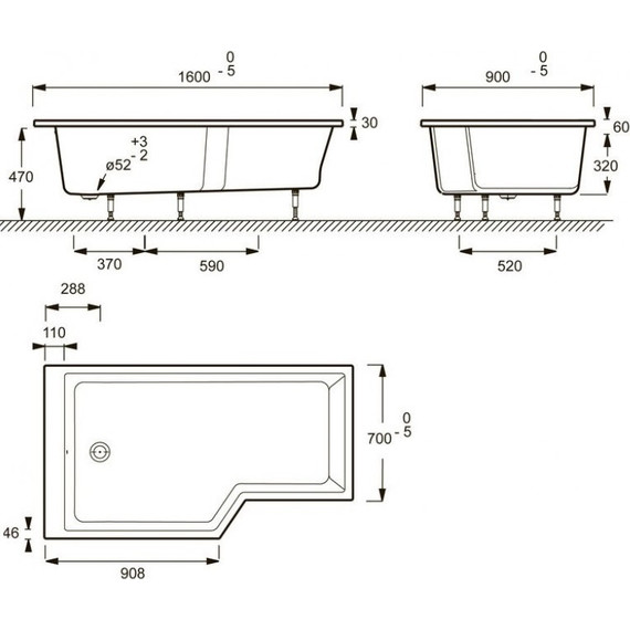 Ванна акриловая Jacob Delafon Bain Douche Neo 160х90 см L E6D000L-00 с ножками, Размер - мм: 1600х900 - 8 Ванна акриловая Jacob Delafon Bain Douche Neo 160х90 см L E6D000L-00 с ножками, Размер - мм: 1600х900 фото 8