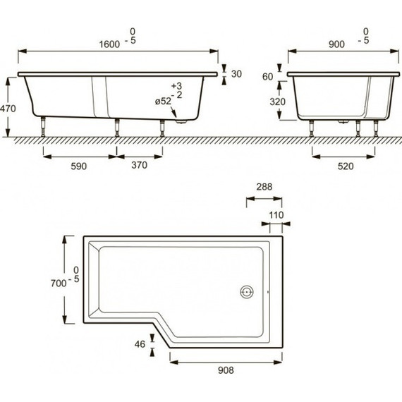 Ванна акриловая Jacob Delafon Bain Douche Neo 160х90 см R E6D000R-00 с ножками, Размер - мм: 1600х900 - 7 Ванна акриловая Jacob Delafon Bain Douche Neo 160х90 см R E6D000R-00 с ножками, Размер - мм: 1600х900 фото 7