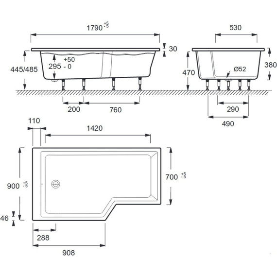 Ванна акриловая Jacob Delafon Bain Douche Neo 180х90 см L E6D004L-00 с ножками, Размер - мм: 1800х900 - 8 Ванна акриловая Jacob Delafon Bain Douche Neo 180х90 см L E6D004L-00 с ножками, Размер - мм: 1800х900 фото 8