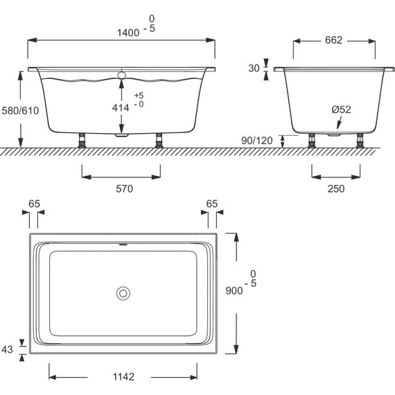 Ванна акриловая Jacob Delafon Capsule 140х90 см E6D123-00 с ножками, Размер - мм: 1400х900 - 3 Ванна акриловая Jacob Delafon Capsule 140х90 см E6D123-00 с ножками, Размер - мм: 1400х900 фото 3