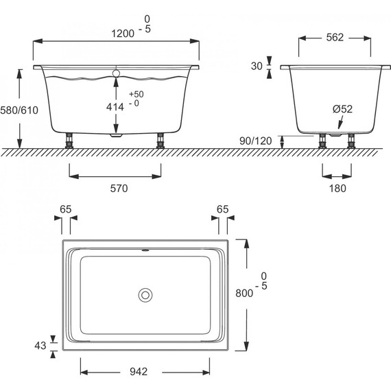 Ванна акриловая Jacob Delafon Capsule 120х80 см E6D122-00 с ножками, Размер - мм: 1200х800 фото 3
