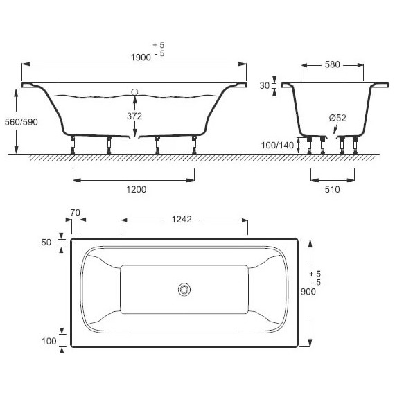 Ванна акриловая Jacob Delafon Elite 190х90 см E6D033RU-00 с ножками, Размер - мм: 1900х900 - 5 Ванна акриловая Jacob Delafon Elite 190х90 см E6D033RU-00 с ножками, Размер - мм: 1900х900 фото 5