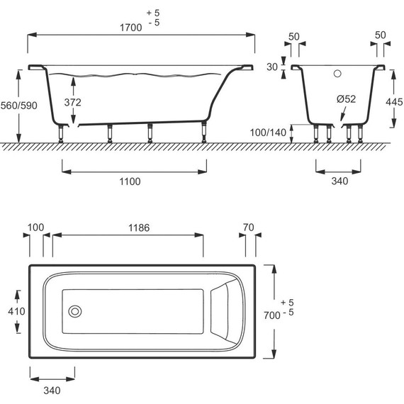 Ванна акриловая Jacob Delafon Elite 170х70 см E6D030RU-00 с ножками, Размер - мм: 1700х700 - 7 Ванна акриловая Jacob Delafon Elite 170х70 см E6D030RU-00 с ножками, Размер - мм: 1700х700 фото 7